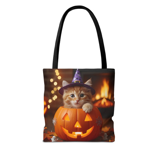 Adorable Halloween Witchy Cat Trick or Treat Tote Bag