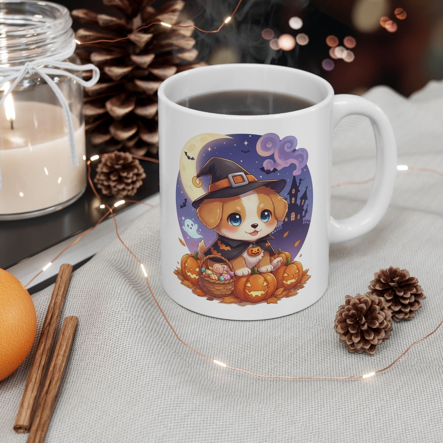 Halloween Themed style 1 Ceramic Mug, Cozy Fall Coffee Cup, Ghosts & Pumpkins Design, Seasonal Gift, Spooky Mug for Halloween Celebrations