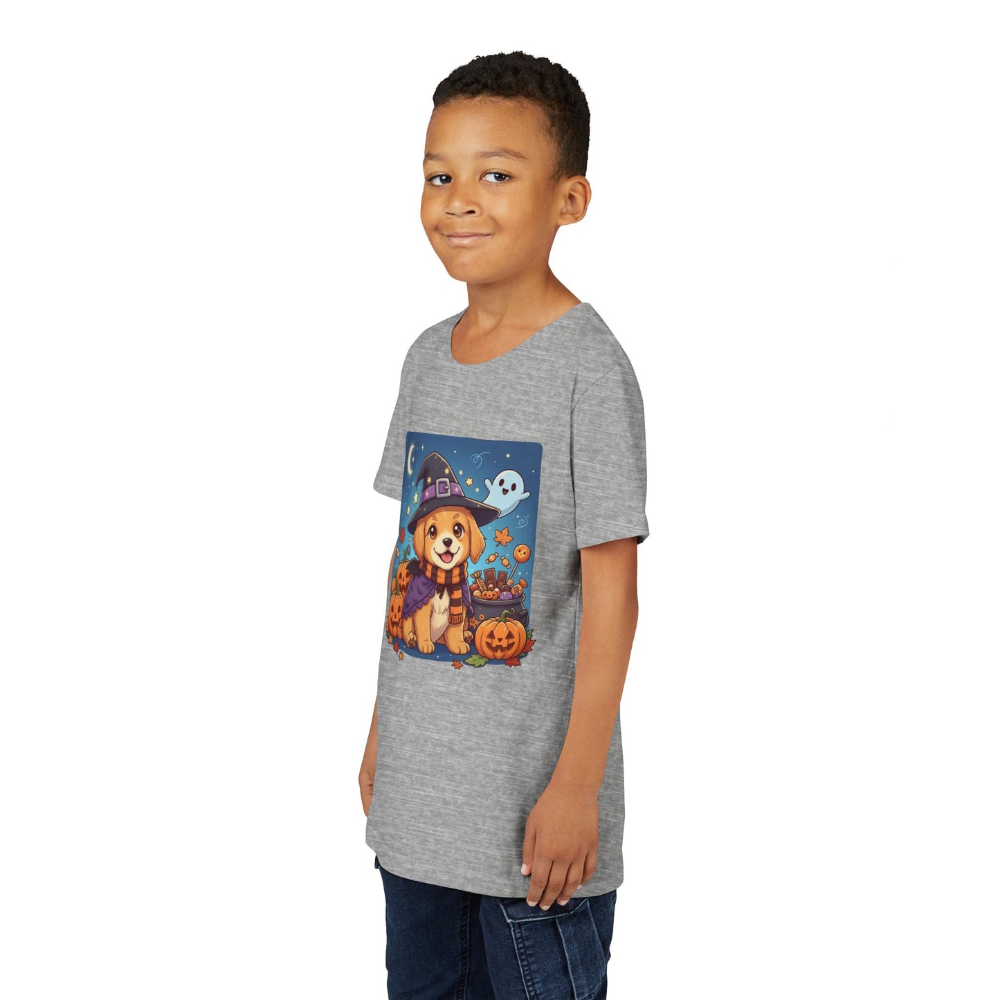 Halloween cute puppy anime style 6 Youth Tee, Short Sleeve T-Shirt, Kids Halloween Apparel, Cute Dog Tee, Fall Outfit for Children
