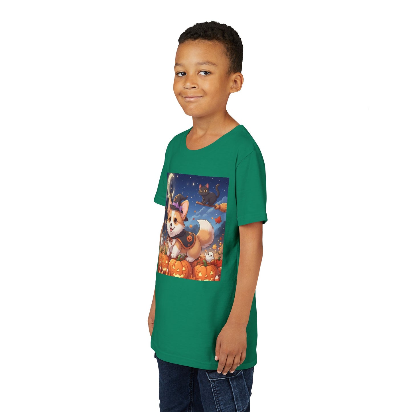 Halloween cute puppy anime style 4 Youth Tee, Short Sleeve T-Shirt, Kids Halloween Apparel, Cute Dog Tee, Fall Outfit for Children