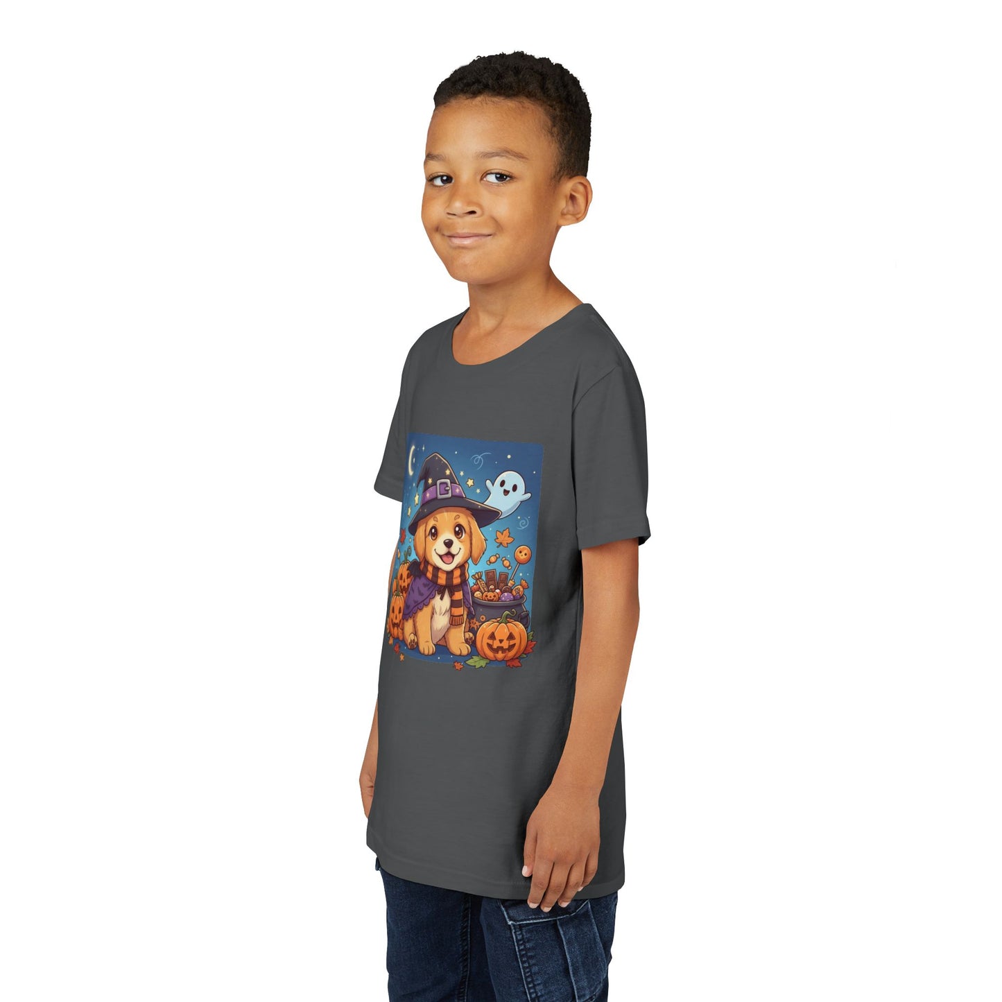 Halloween cute puppy anime style 6 Youth Tee, Short Sleeve T-Shirt, Kids Halloween Apparel, Cute Dog Tee, Fall Outfit for Children