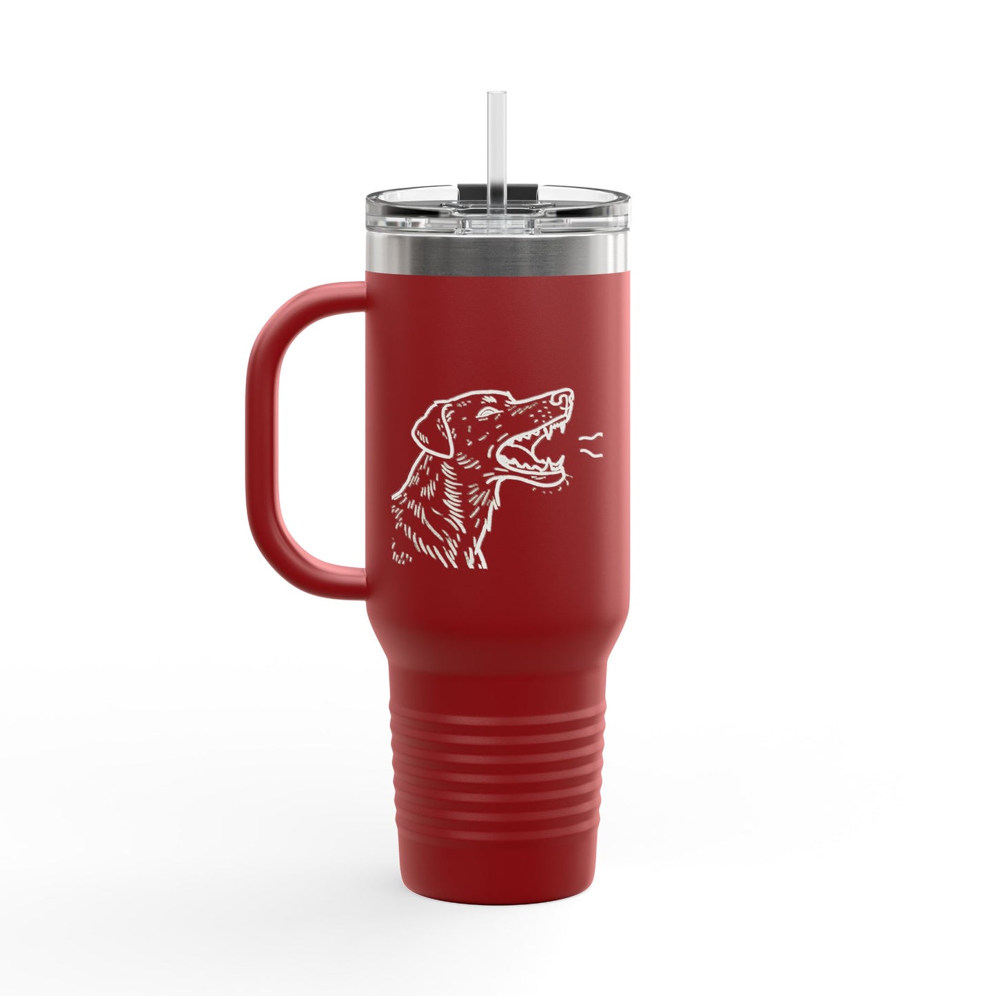 Barking Dog Travel Mug, Insulated Coffee Cup, Dog Lover Gift, For Outdoor Adventures, 40oz Red Drinkware