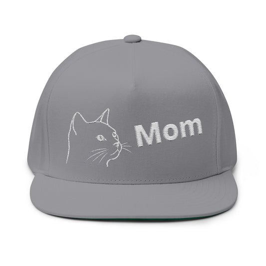 Stylish Embroidered Cat Mom Flat Bill Cap style 1