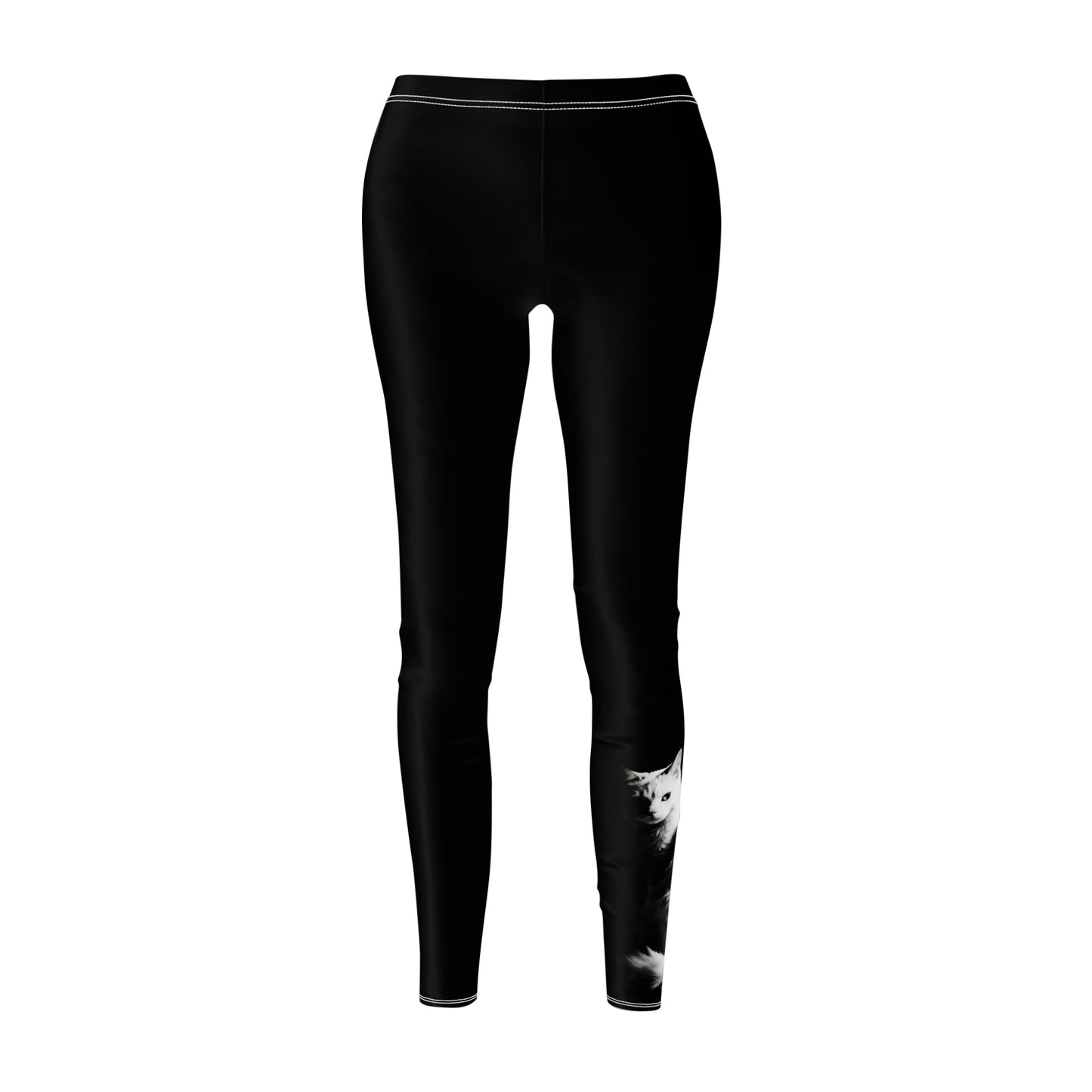 Black Stylish Cat-Themed Women Casual Leggings