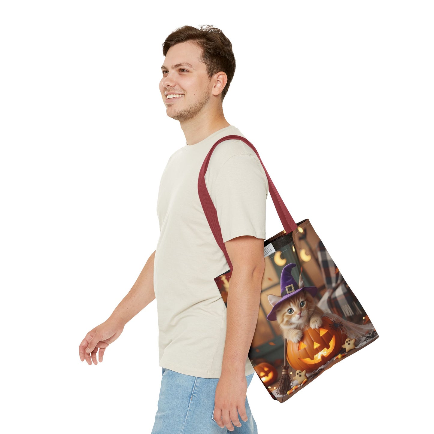 Adorable Halloween Cat Tote Bag, Cute Pet Lover Gift, Trick or Treat Bag, Fall Accessory, Spooky Cat Design