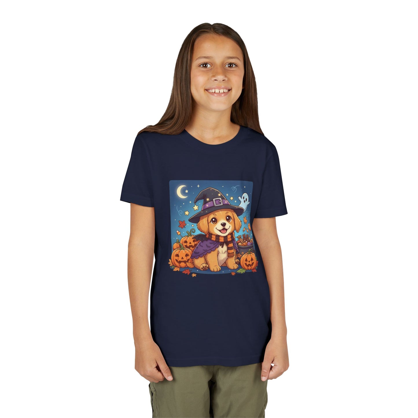 Halloween cute puppy anime style 6 Youth Tee, Short Sleeve T-Shirt, Kids Halloween Apparel, Cute Dog Tee, Fall Outfit for Children