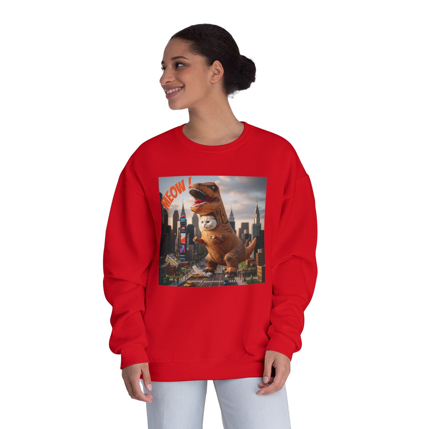 Tyrannosaurus Cat in city Unisex NuBlend Sweatshirt style 1