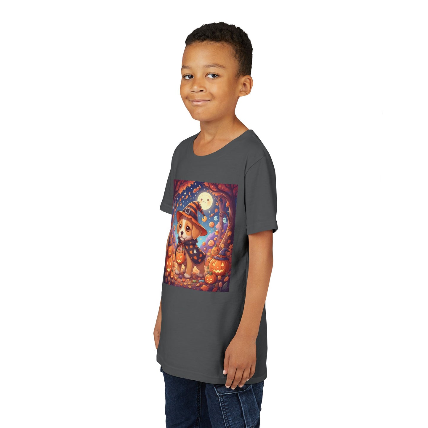 Halloween cute puppy anime style 1 Youth Tee, Short Sleeve T-Shirt, Kids Halloween Apparel, Cute Dog Tee, Fall Outfit for Children