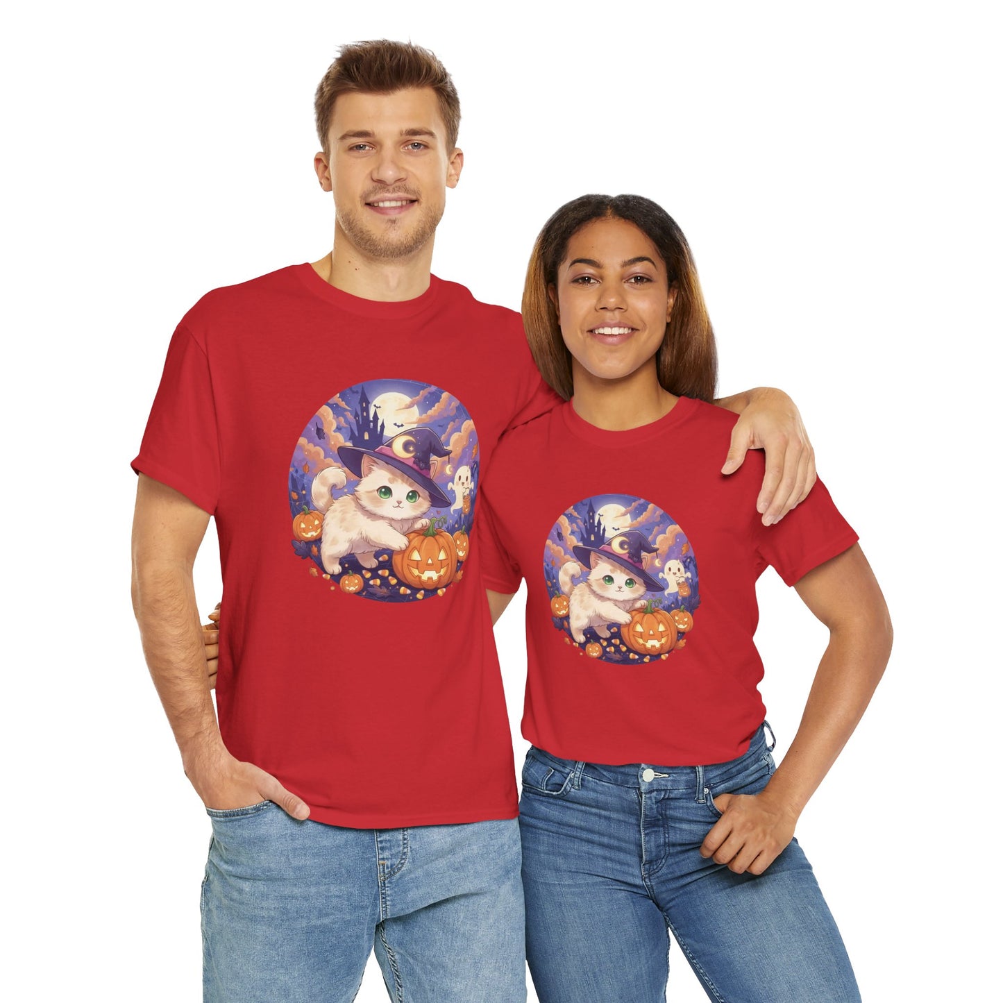 Halloween cute kitten anime style 1 Unisex Tee - Cute Cat T-Shirt for Pet Lovers, Cat Owners, Sports Enthusiasts, Gifts for Animal Lovers, Casual Everyday Wear