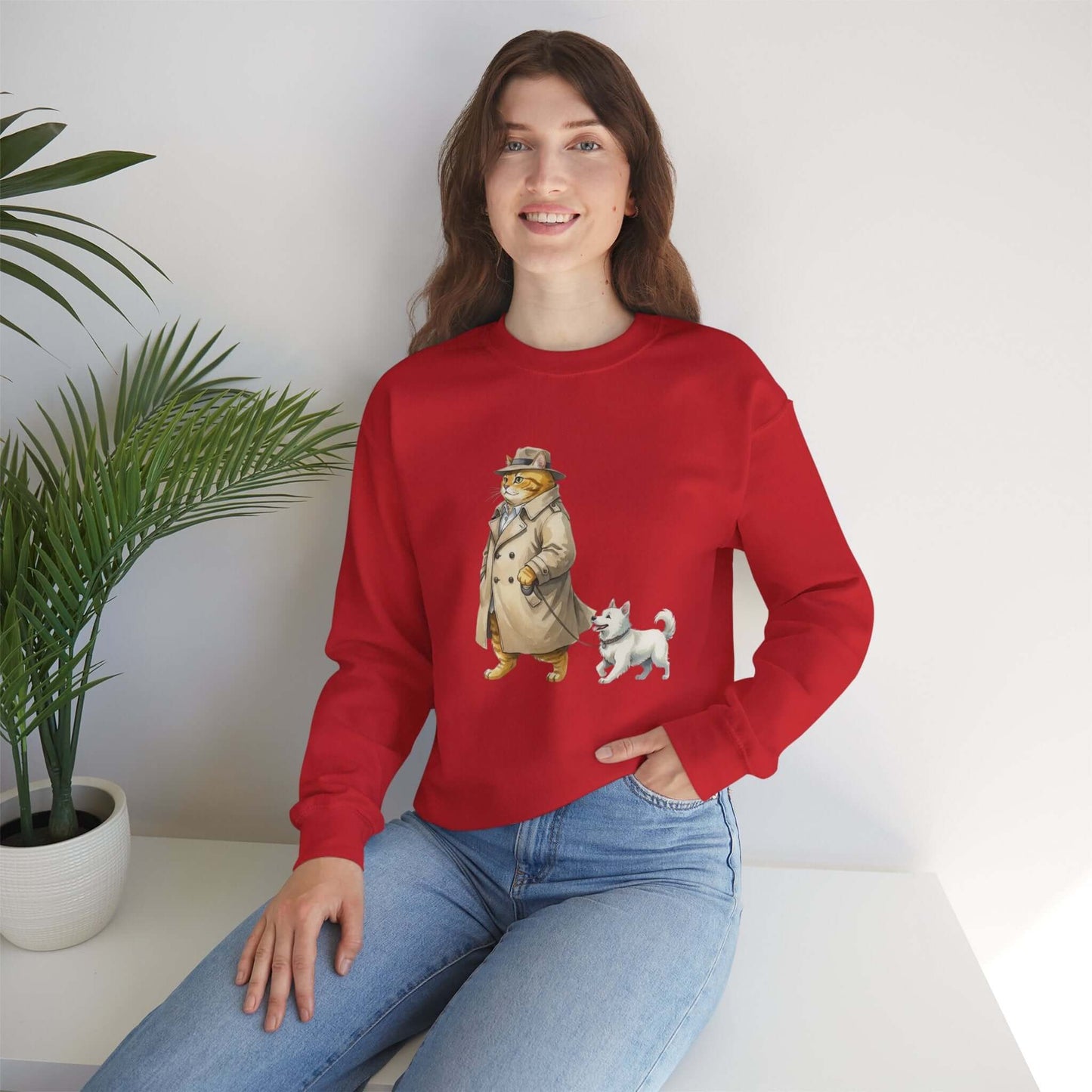 Watercolor Cat & Dog painting unisex Crewneck Sweatshirt style 2