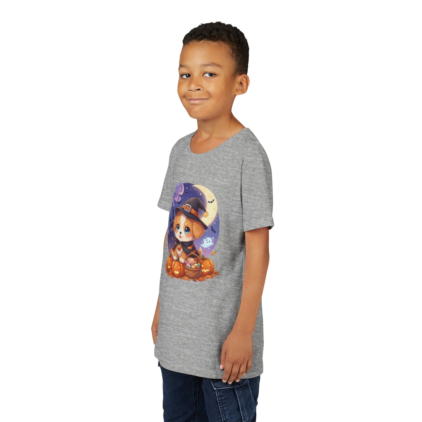 Halloween cute puppy anime style 5 Youth Tee, Short Sleeve T-Shirt, Kids Halloween Apparel, Cute Dog Tee, Fall Outfit for Children