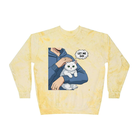Let Me Go Cat Cozy Crewneck Sweatshirt Tie-Dye style 1