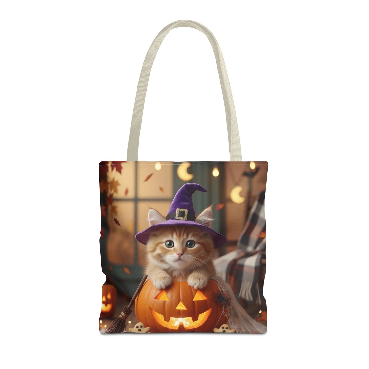 Adorable Halloween Cat Tote Bag, Cute Pet Lover Gift, Trick or Treat Bag, Fall Accessory, Spooky Cat Design