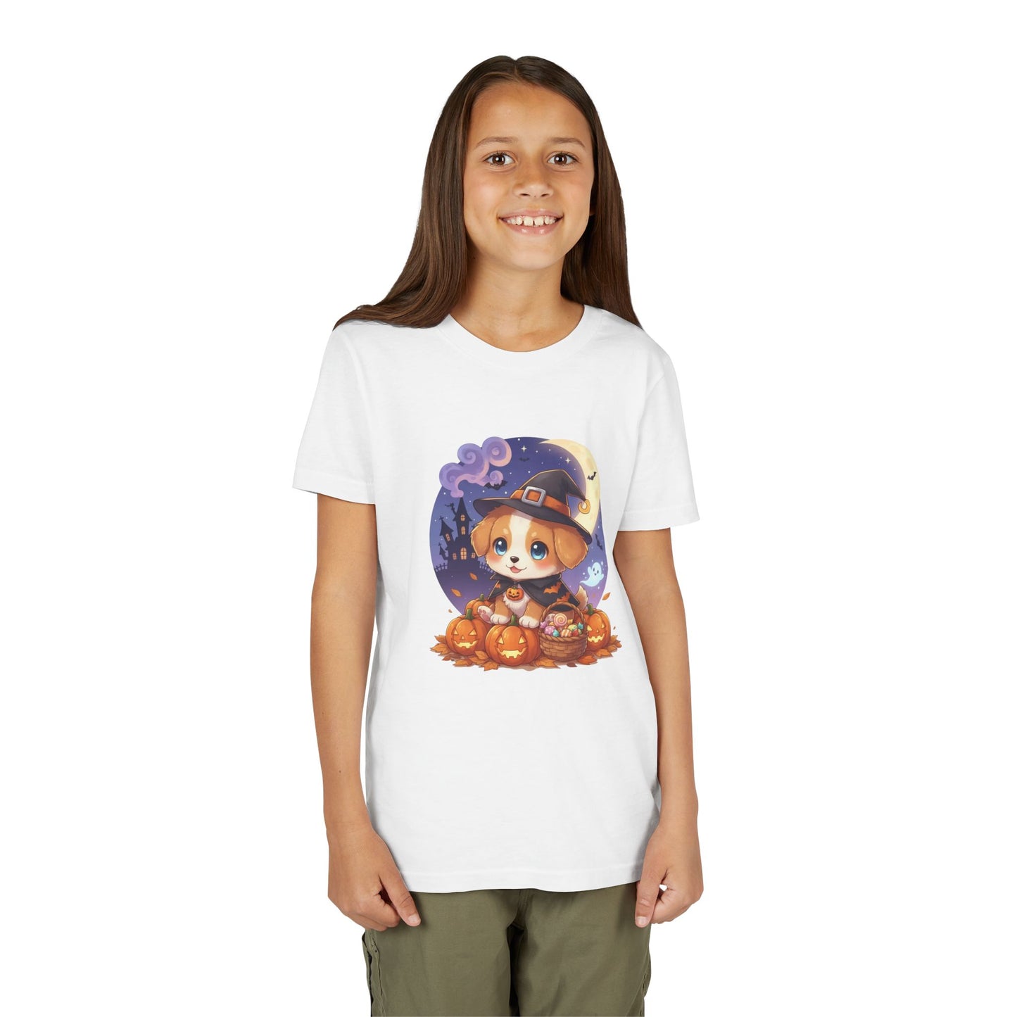 Halloween cute puppy anime style 5 Youth Tee, Short Sleeve T-Shirt, Kids Halloween Apparel, Cute Dog Tee, Fall Outfit for Children