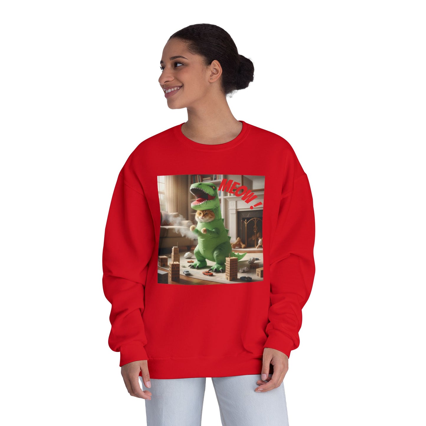 Tyrannosaurus Cat at home Unisex NuBlend Crewneck Sweatshirt