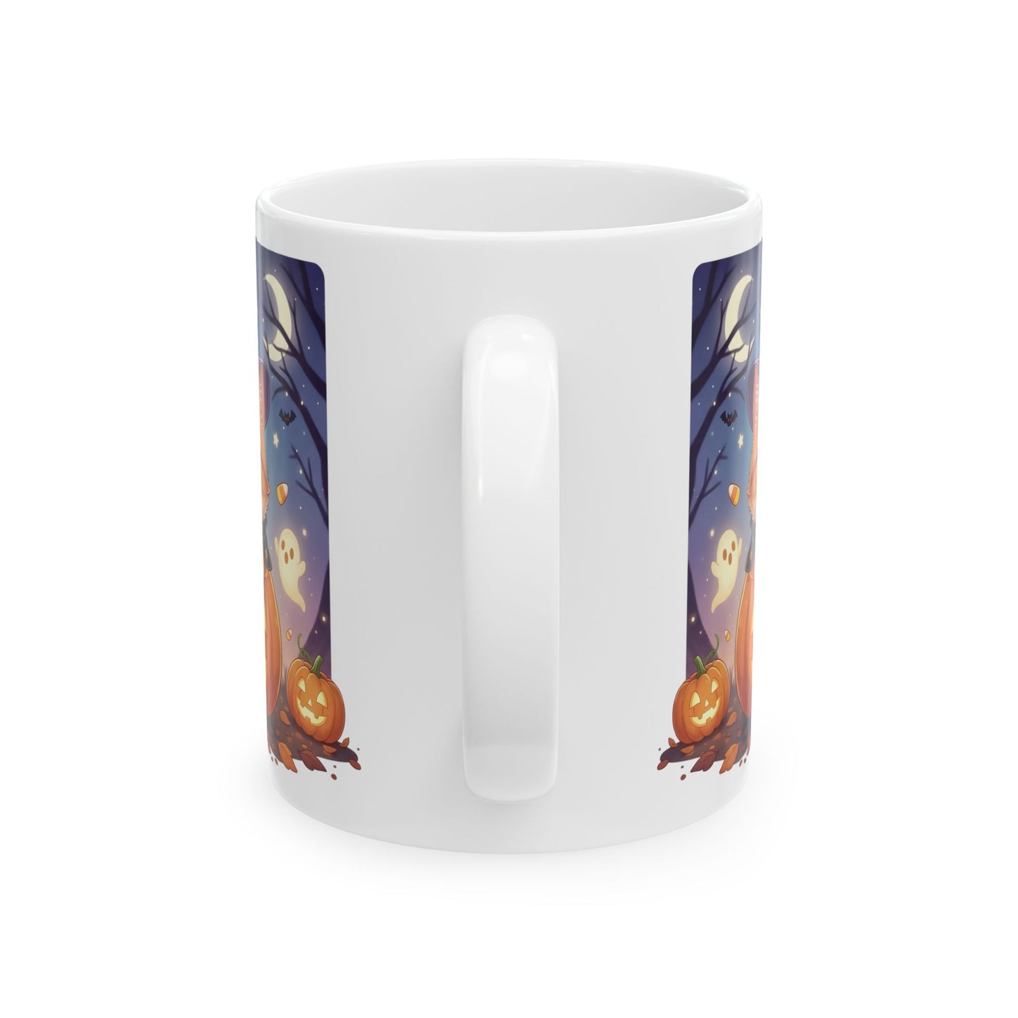 Halloween Themed style 2 Ceramic Mug, Cozy Fall Coffee Cup, Ghosts & Pumpkins Design, Seasonal Gift, Spooky Mug for Halloween Celebrations