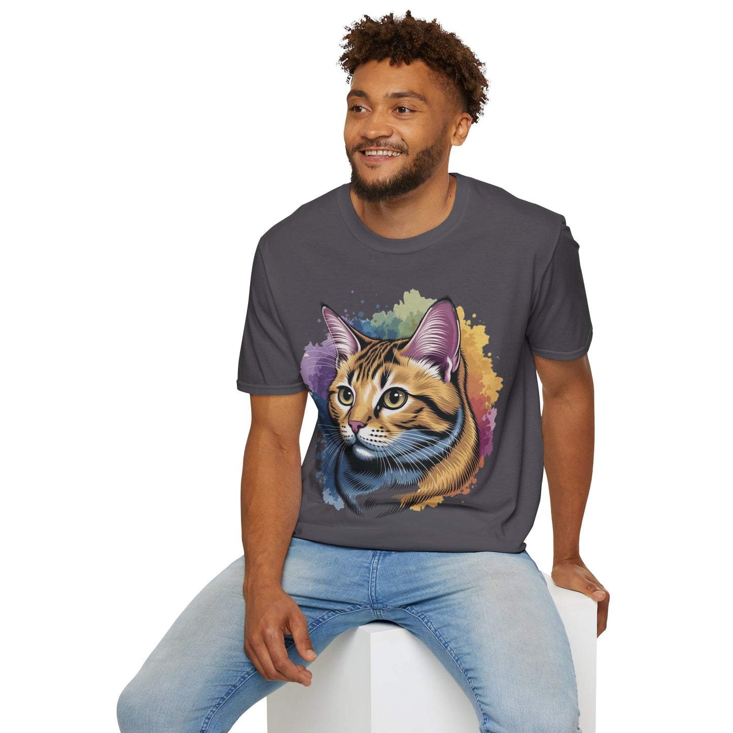 Watercolor Cat Head Unisex Cotton T-Shirt style 6