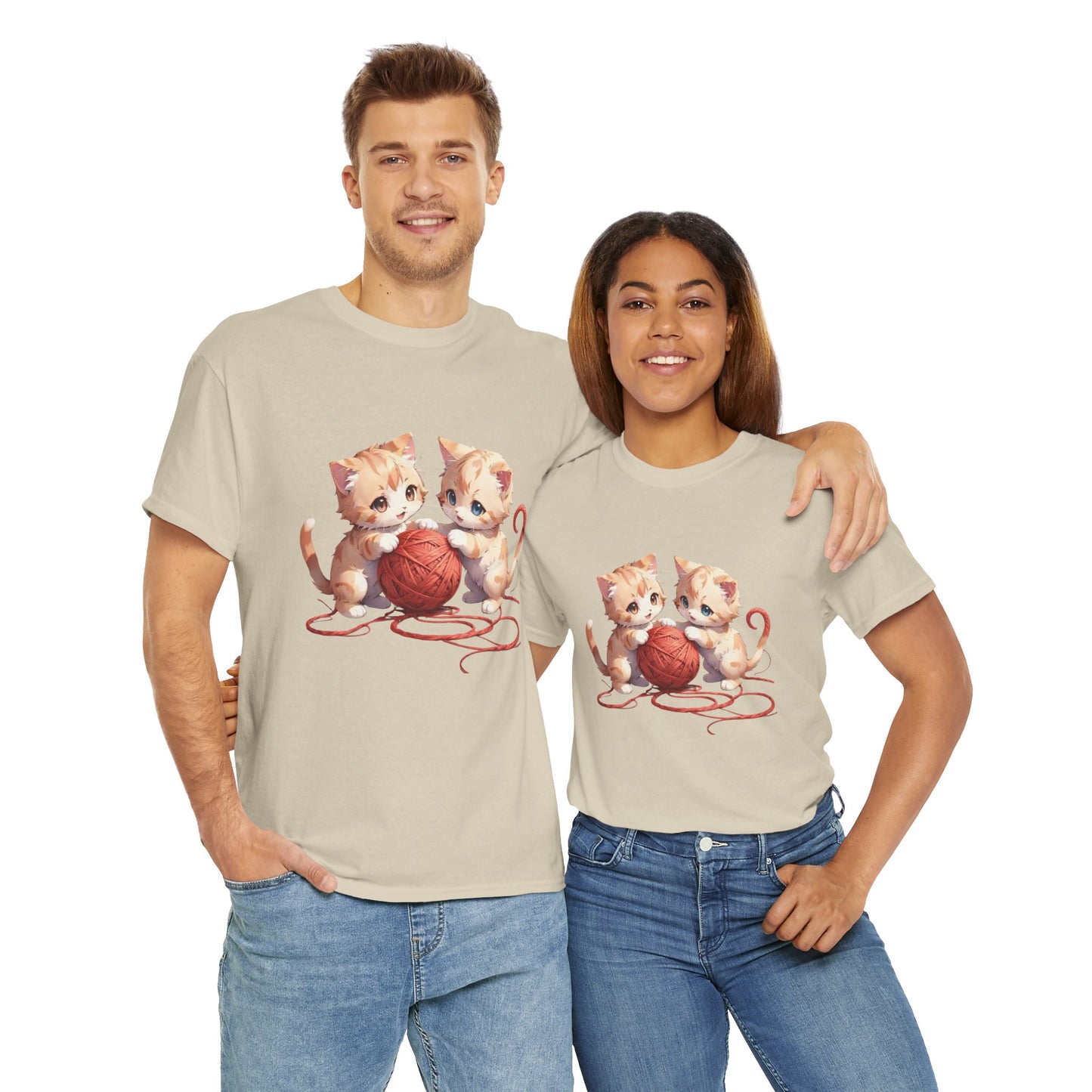 Playful Cats Ball of Yarn Unisex Tee - Cute Cat T-Shirt for Pet Lovers, Cat Owners, Sports Enthusiasts, Gifts for Animal Lovers, Casual Everyday Wear