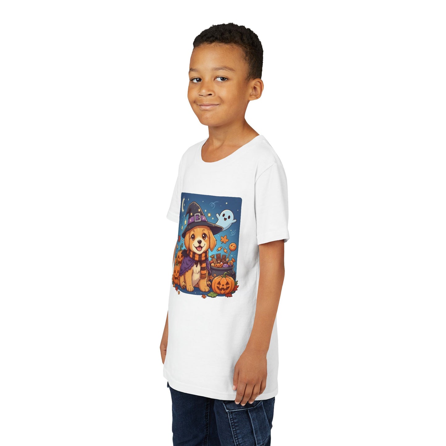 Halloween cute puppy anime style 6 Youth Tee, Short Sleeve T-Shirt, Kids Halloween Apparel, Cute Dog Tee, Fall Outfit for Children