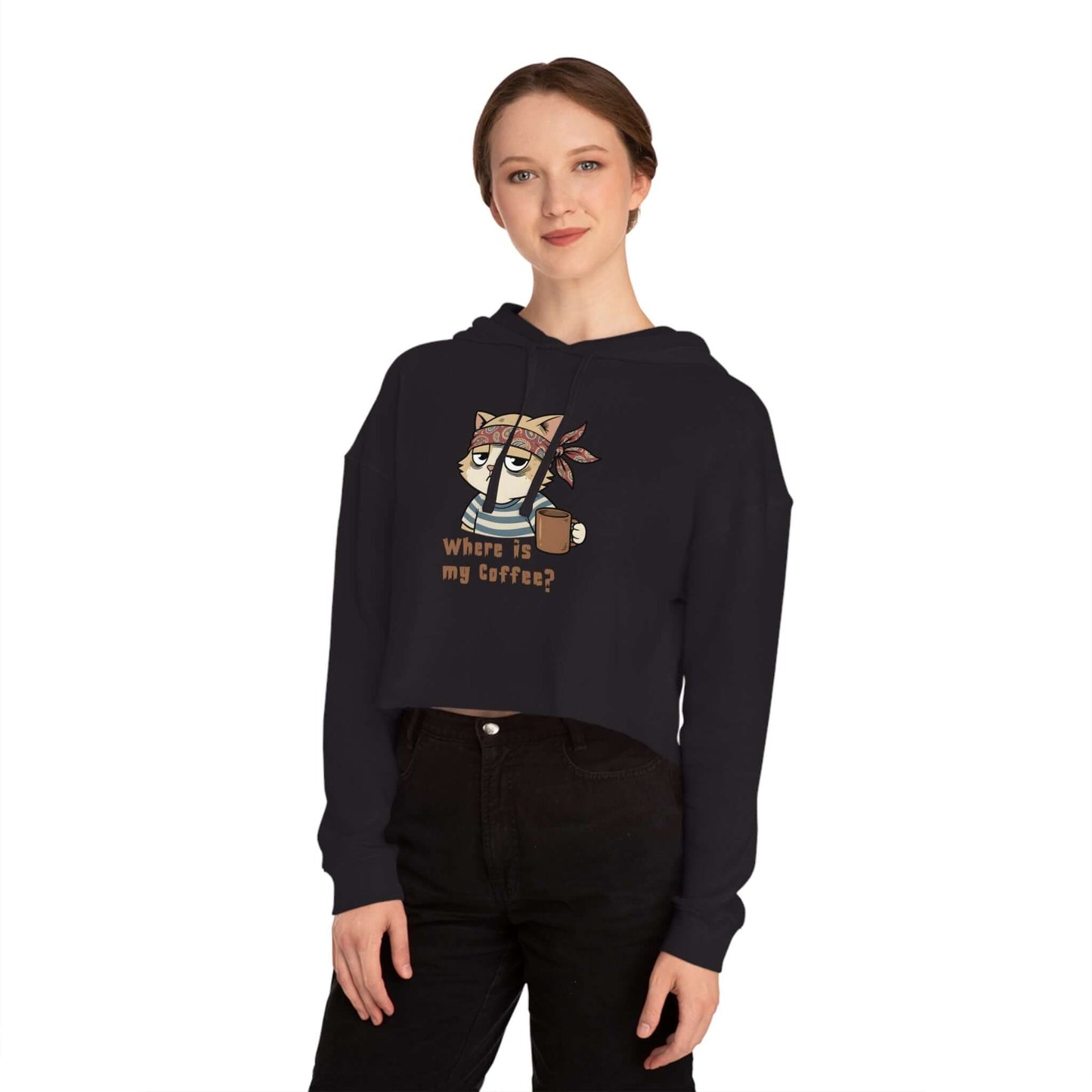 Where is my coffee - Cat Graphic Women Cropped Hoodie