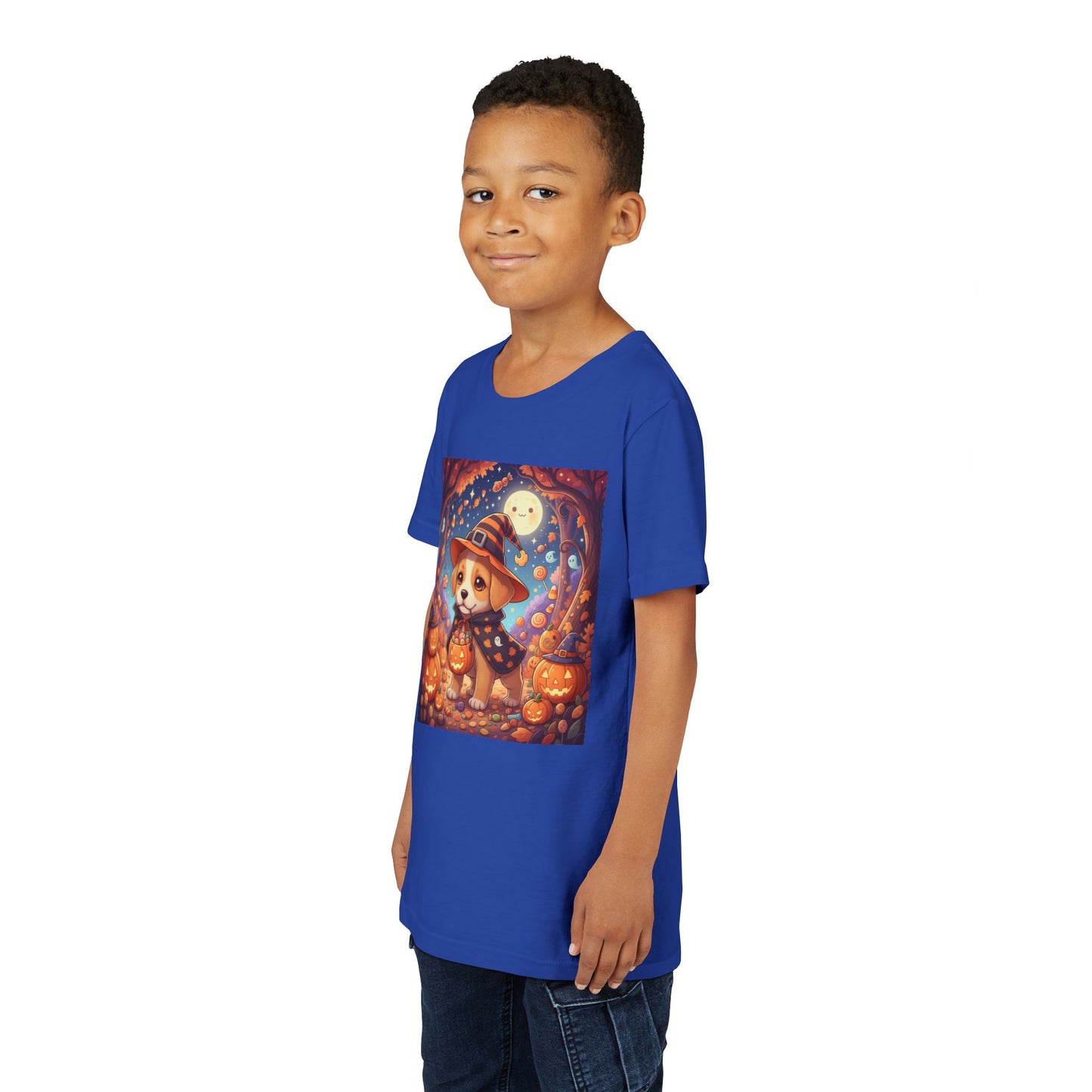 Halloween cute puppy anime style 1 Youth Tee, Short Sleeve T-Shirt, Kids Halloween Apparel, Cute Dog Tee, Fall Outfit for Children