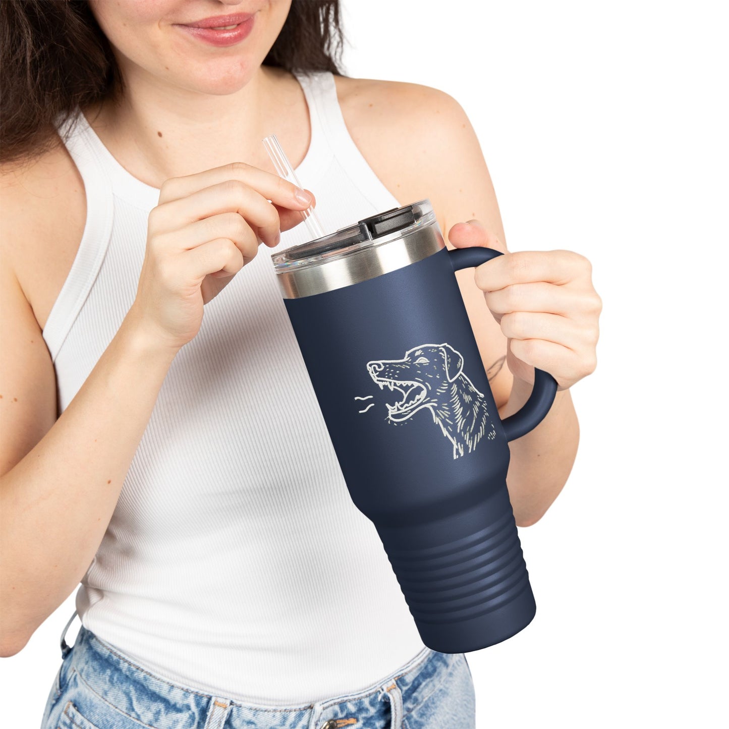Barking Dog Travel Mug, Insulated Coffee Cup, Dog Lover Gift, For Outdoor Adventures, 40oz Red Drinkware