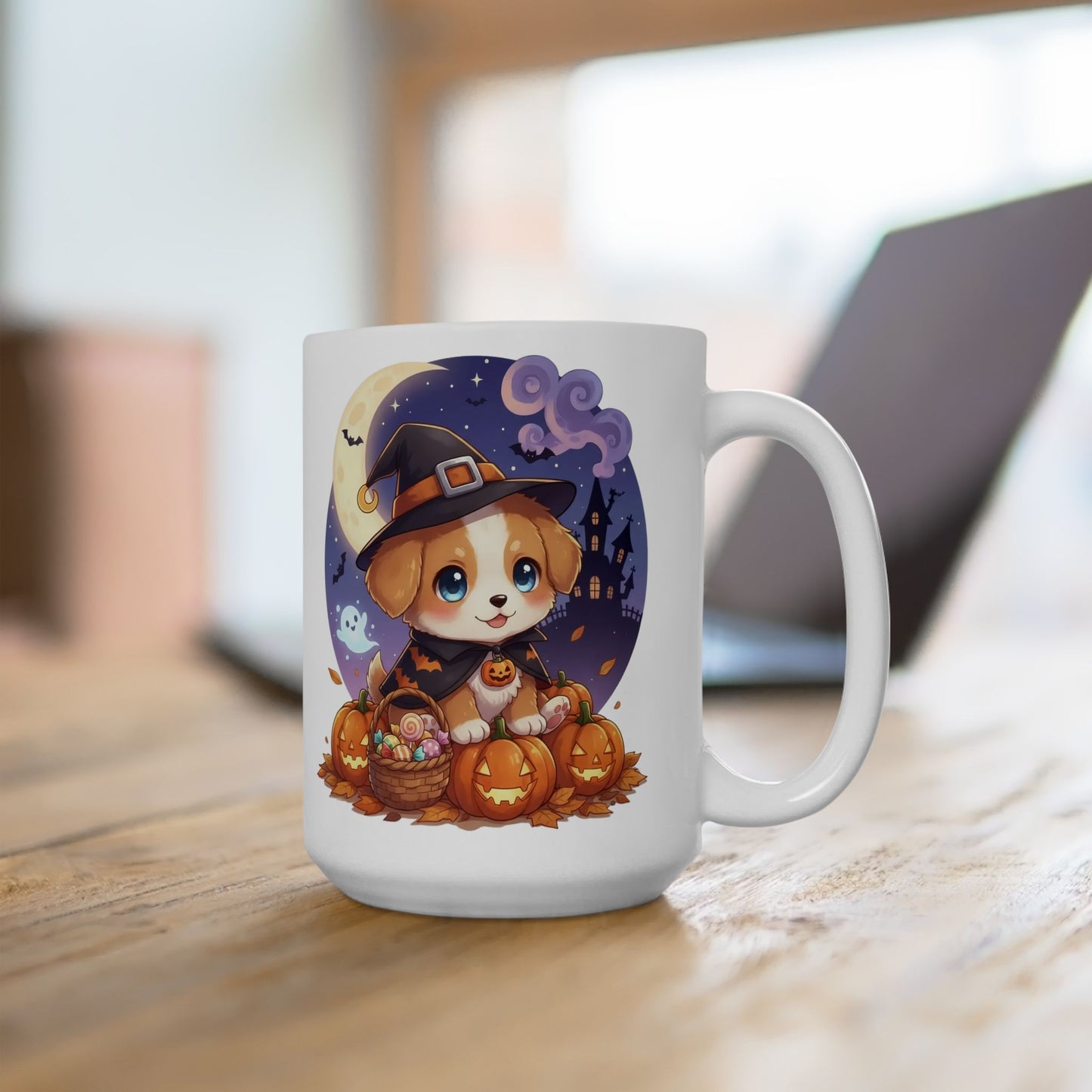Halloween Themed style 1 Ceramic Mug, Cozy Fall Coffee Cup, Ghosts & Pumpkins Design, Seasonal Gift, Spooky Mug for Halloween Celebrations