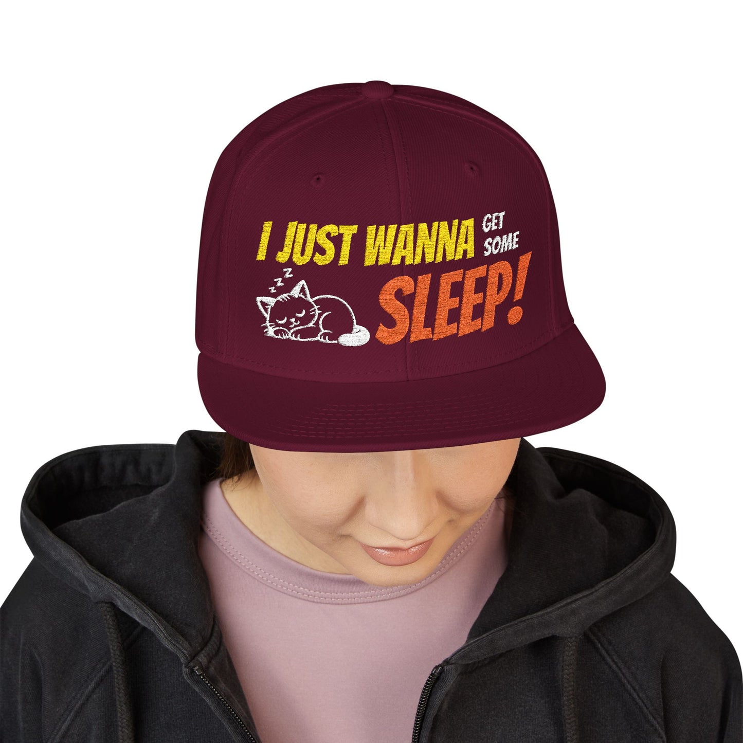 I just wanna get some sleep Embroidered Cute Cat Snapback Hat