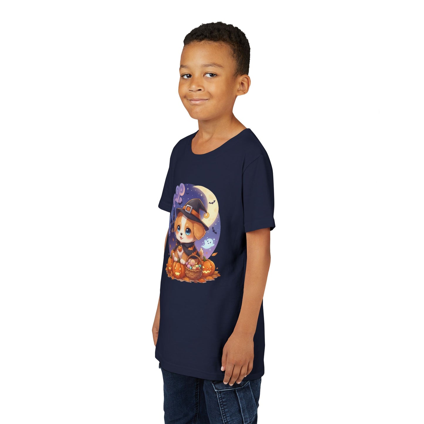 Halloween cute puppy anime style 5 Youth Tee, Short Sleeve T-Shirt, Kids Halloween Apparel, Cute Dog Tee, Fall Outfit for Children