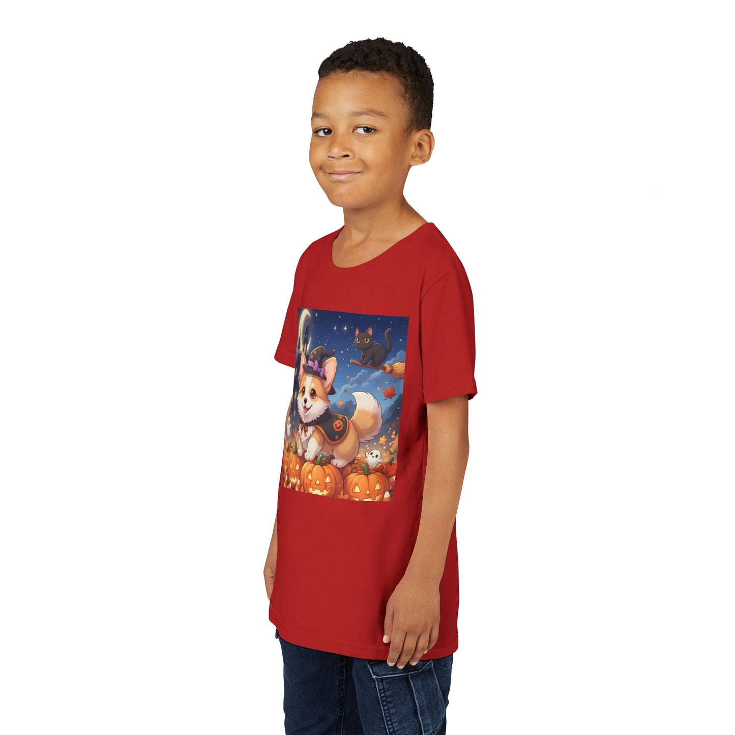 Halloween cute puppy anime style 4 Youth Tee, Short Sleeve T-Shirt, Kids Halloween Apparel, Cute Dog Tee, Fall Outfit for Children