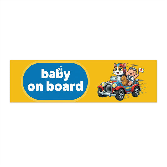 Adorable Cat Driving Baby on Board Bumper Stickers