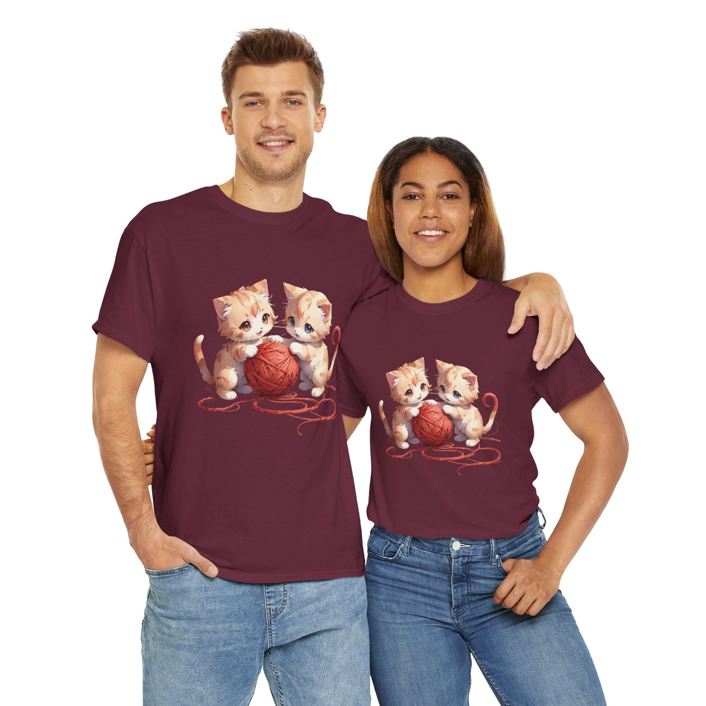 Playful Cats Ball of Yarn Unisex Tee - Cute Cat T-Shirt for Pet Lovers, Cat Owners, Sports Enthusiasts, Gifts for Animal Lovers, Casual Everyday Wear