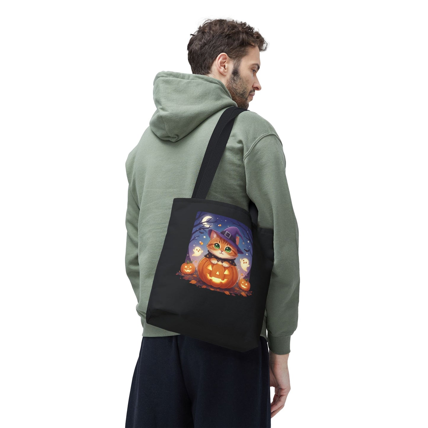 Halloween Cat anime style Tote Bag, Spooky Pet Lovers Gift, Boho Halloween Bag, Witchy Cat Tote, Fall Festivities Accessory