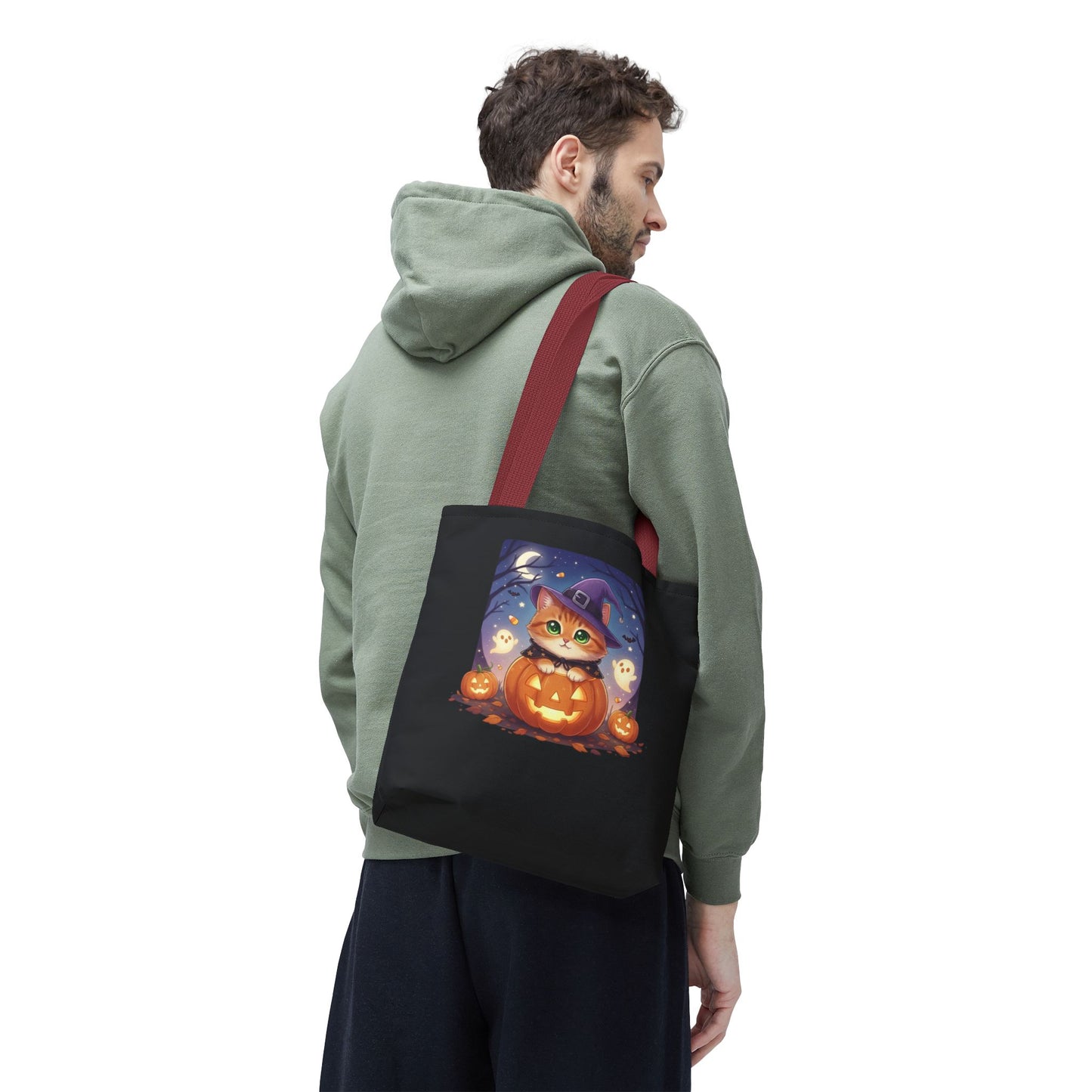 Halloween Cat anime style Tote Bag, Spooky Pet Lovers Gift, Boho Halloween Bag, Witchy Cat Tote, Fall Festivities Accessory