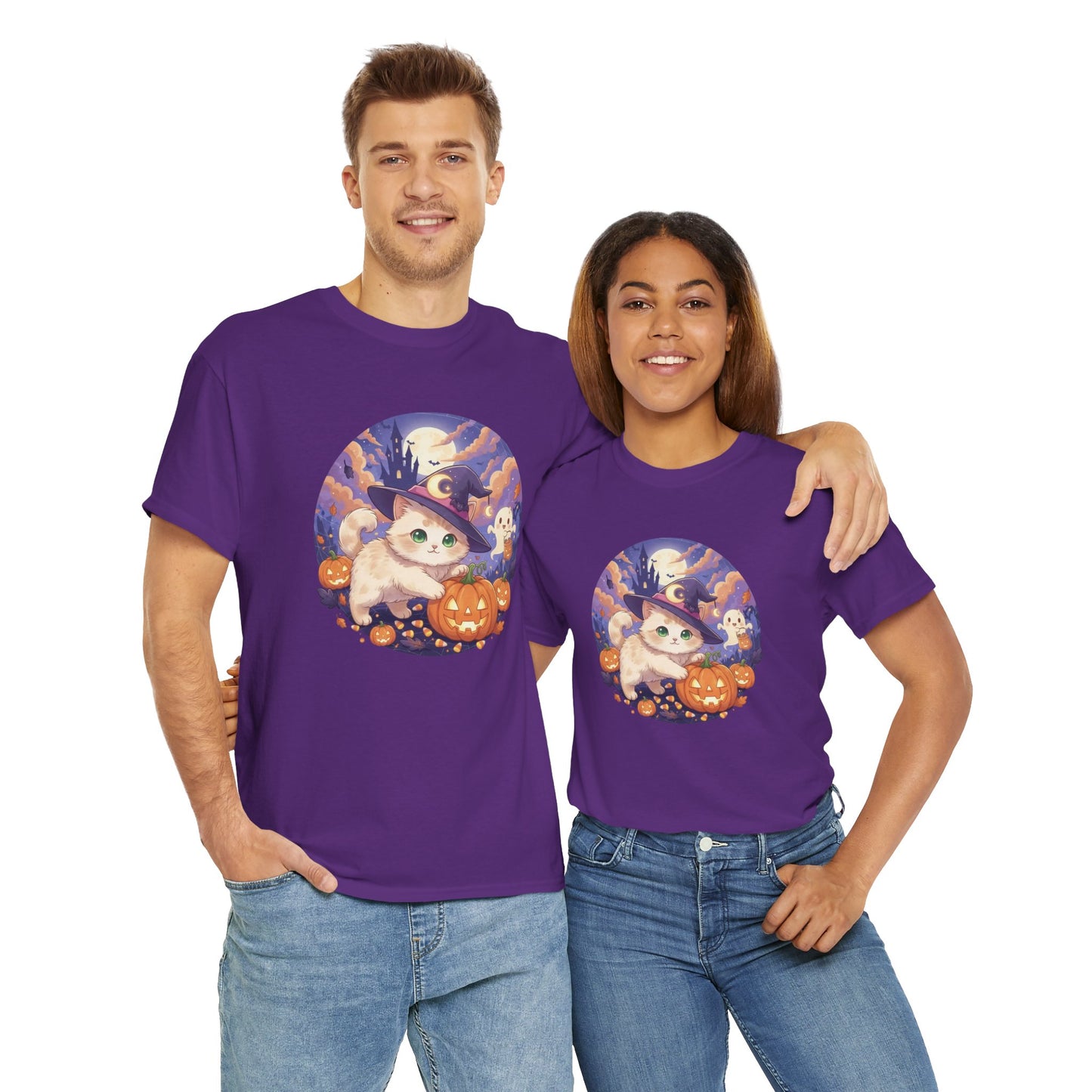 Halloween cute kitten anime style 1 Unisex Tee - Cute Cat T-Shirt for Pet Lovers, Cat Owners, Sports Enthusiasts, Gifts for Animal Lovers, Casual Everyday Wear