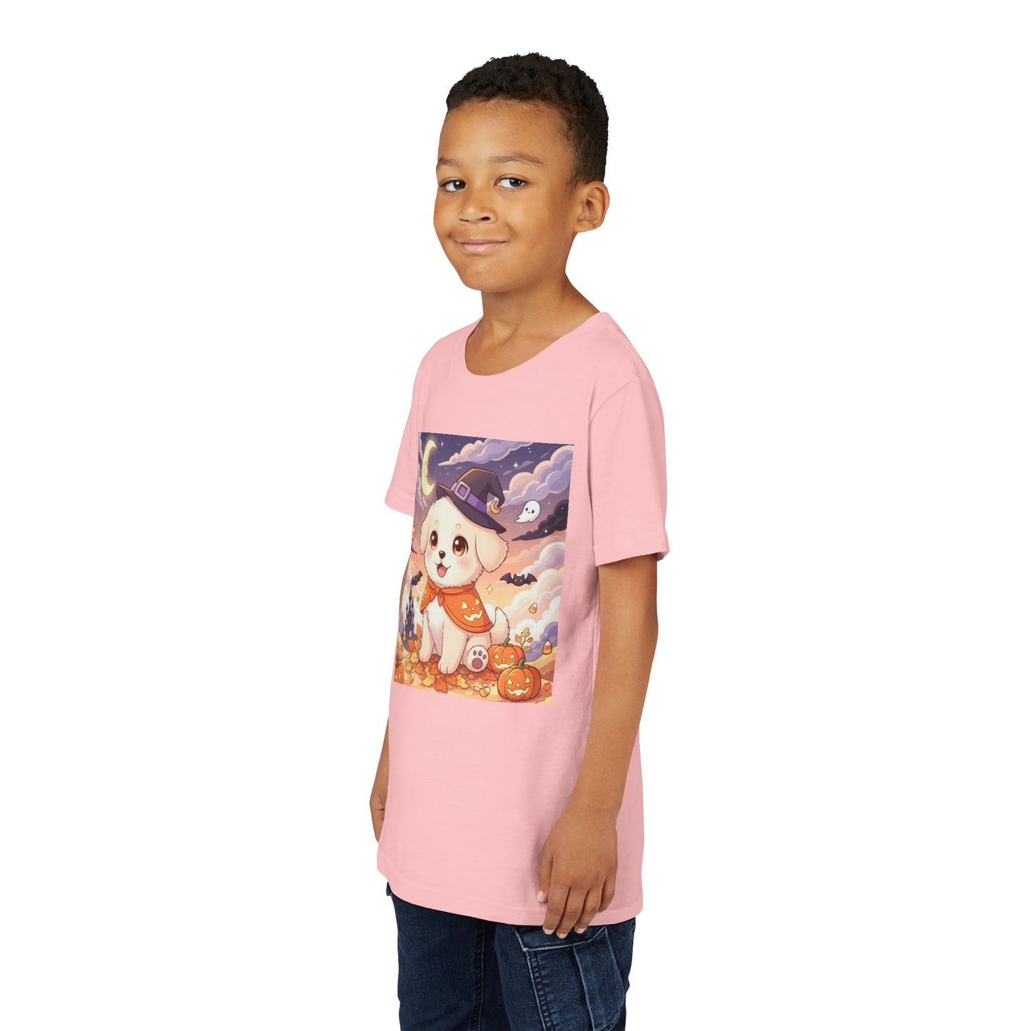 Halloween cute puppy anime style 2 Youth Tee, Short Sleeve T-Shirt, Kids Halloween Apparel, Cute Dog Tee, Fall Outfit for Children