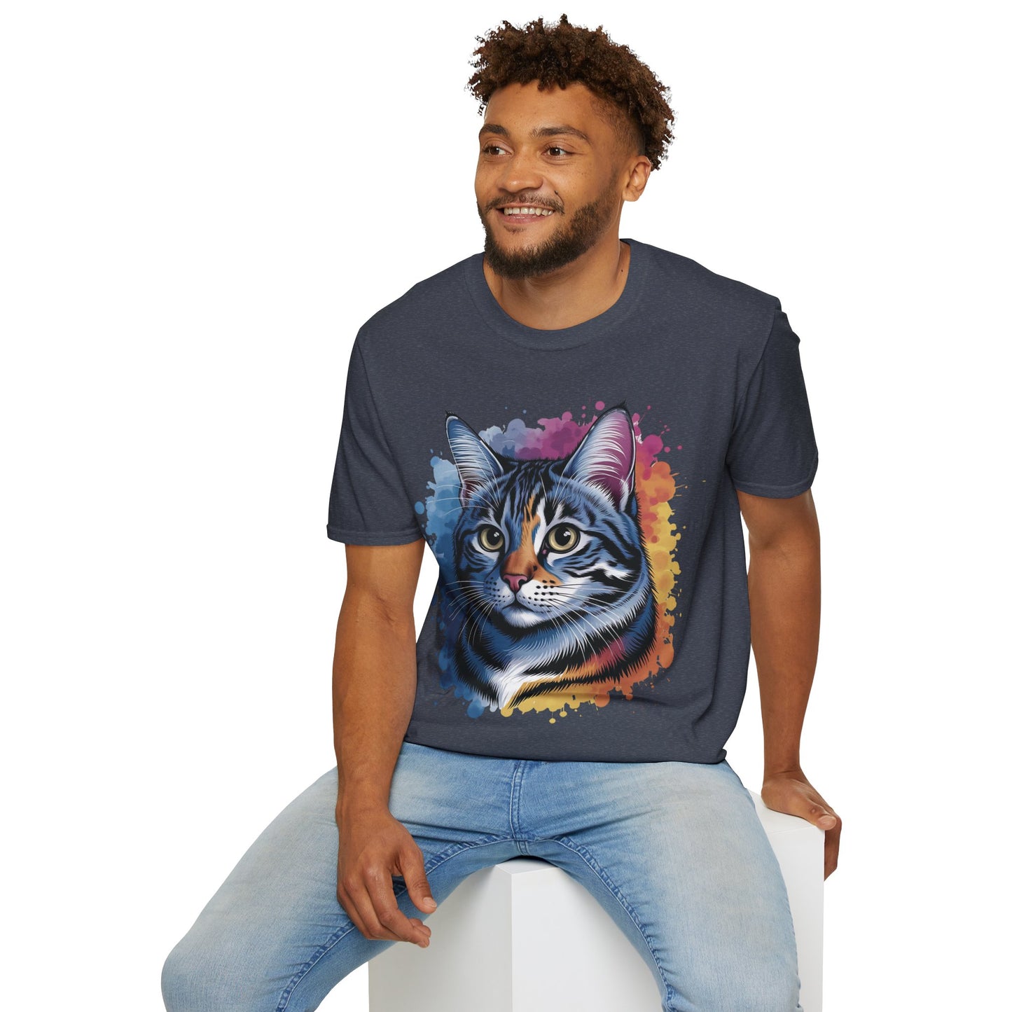 Watercolor Cat Head Unisex Cotton T-Shirt style 4