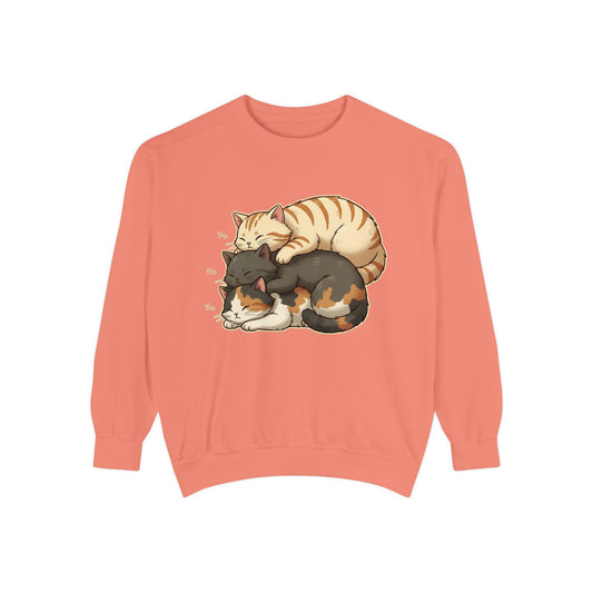 3 Cute Sleeping Cats Cozy Graphic Unisex Crewneck Sweatshirt style 4