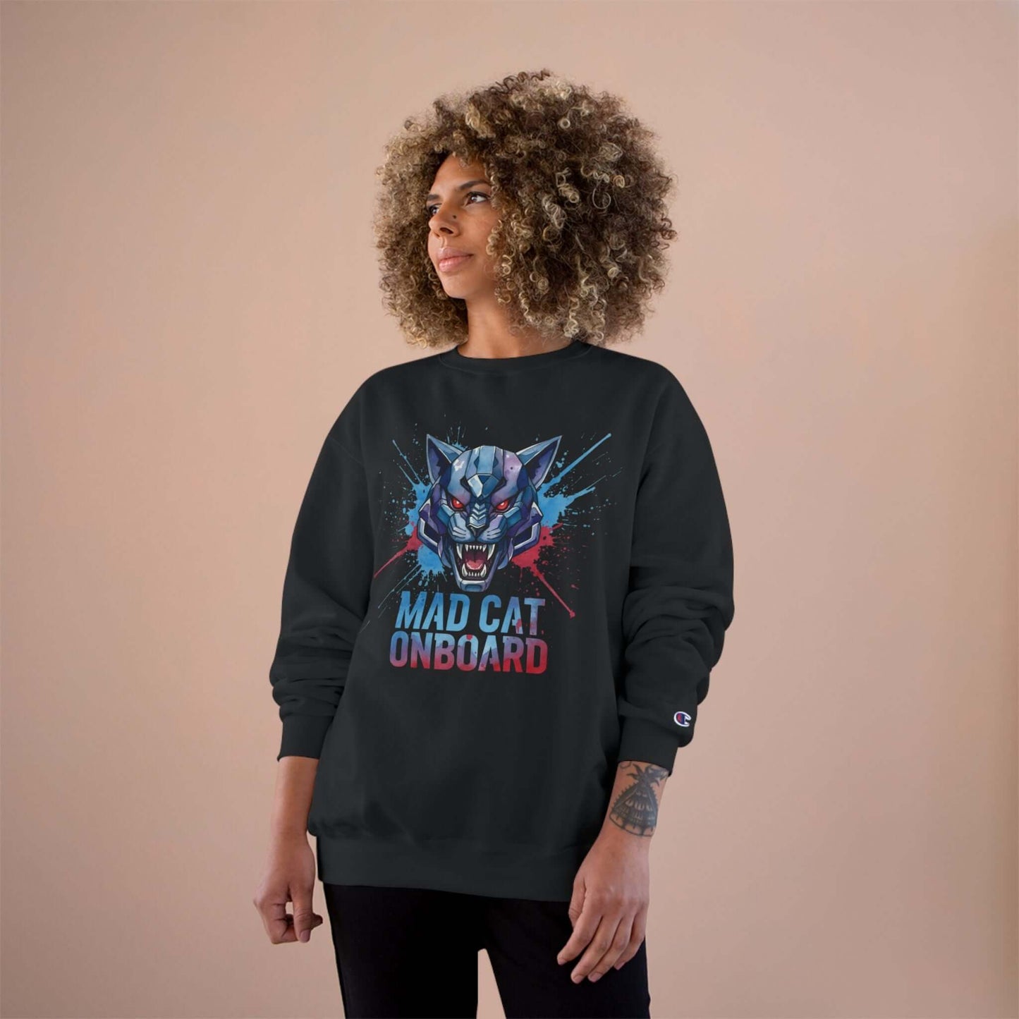 Mad Cat Onboard Graphic Champion Crewneck Sweatshirt style 3
