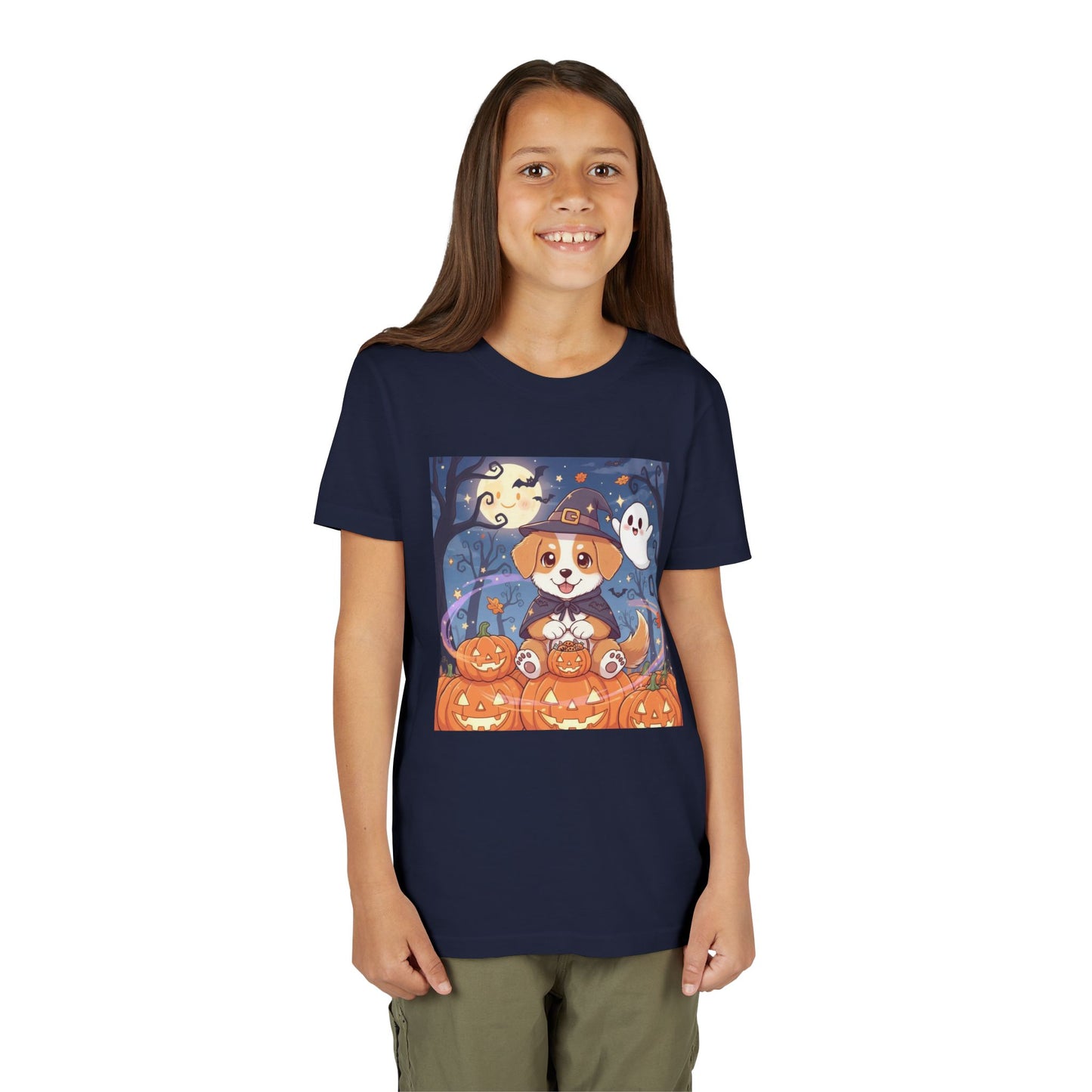 Halloween cute puppy anime style 3 Youth Tee, Short Sleeve T-Shirt, Kids Halloween Apparel, Cute Dog Tee, Fall Outfit for Children