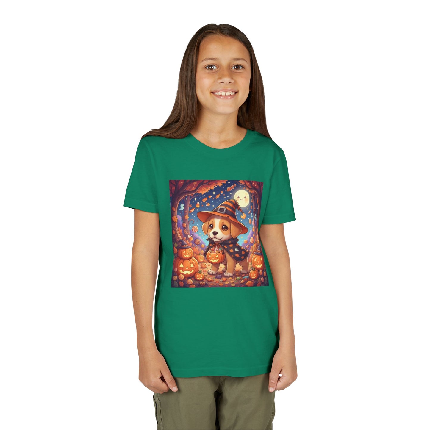 Halloween cute puppy anime style 1 Youth Tee, Short Sleeve T-Shirt, Kids Halloween Apparel, Cute Dog Tee, Fall Outfit for Children