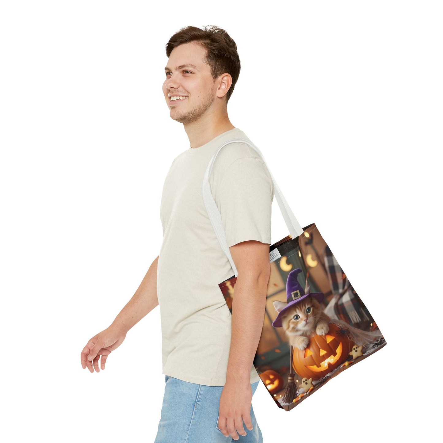 Adorable Halloween Cat Tote Bag, Cute Pet Lover Gift, Trick or Treat Bag, Fall Accessory, Spooky Cat Design