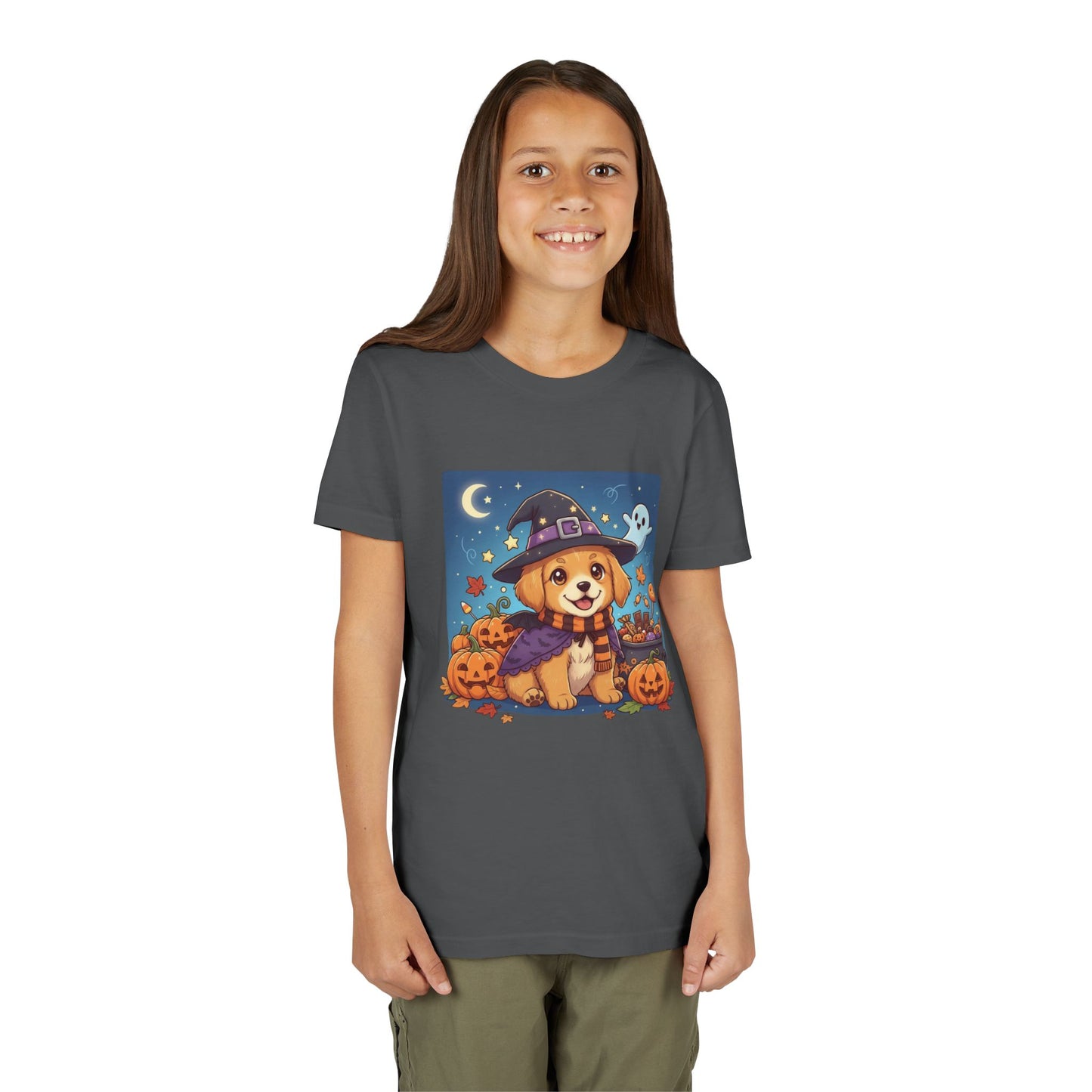 Halloween cute puppy anime style 6 Youth Tee, Short Sleeve T-Shirt, Kids Halloween Apparel, Cute Dog Tee, Fall Outfit for Children