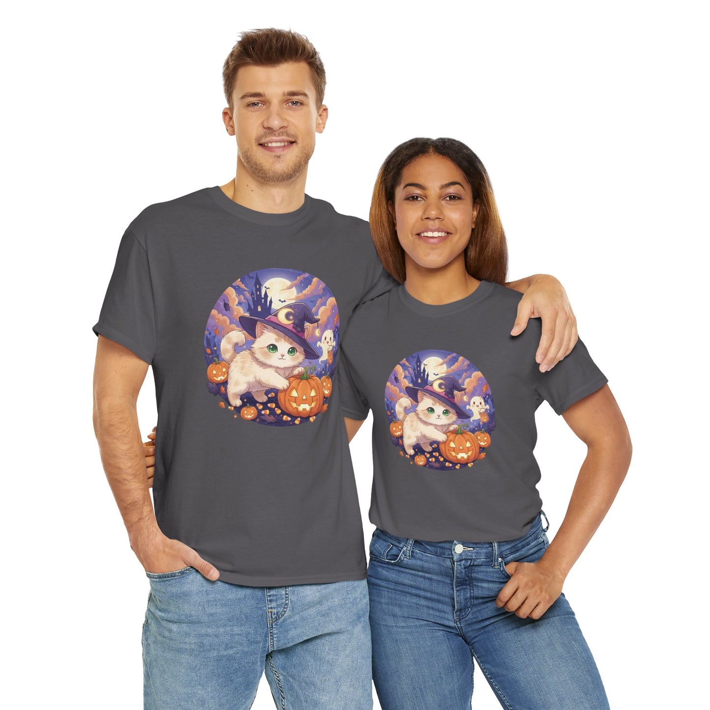 Halloween cute kitten anime style 1 Unisex Tee - Cute Cat T-Shirt for Pet Lovers, Cat Owners, Sports Enthusiasts, Gifts for Animal Lovers, Casual Everyday Wear