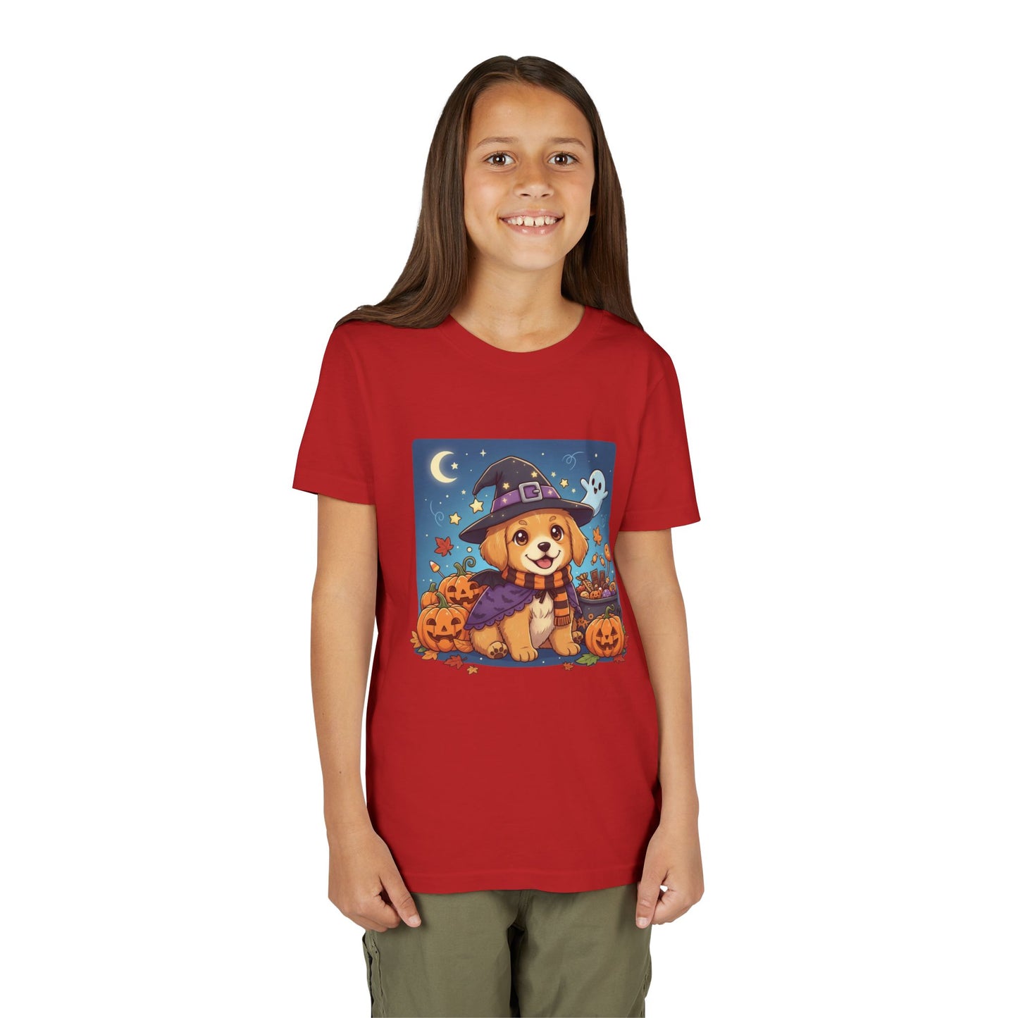 Halloween cute puppy anime style 6 Youth Tee, Short Sleeve T-Shirt, Kids Halloween Apparel, Cute Dog Tee, Fall Outfit for Children