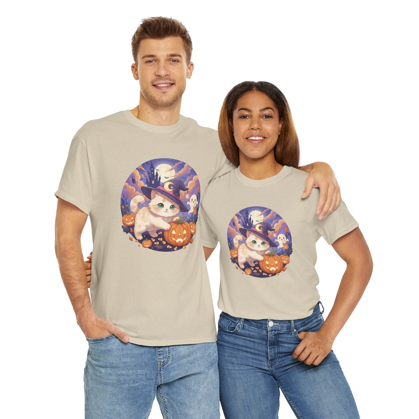 Halloween cute kitten anime style 1 Unisex Tee - Cute Cat T-Shirt for Pet Lovers, Cat Owners, Sports Enthusiasts, Gifts for Animal Lovers, Casual Everyday Wear