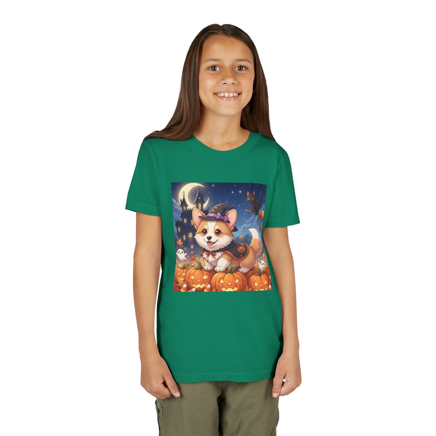 Halloween cute puppy anime style 4 Youth Tee, Short Sleeve T-Shirt, Kids Halloween Apparel, Cute Dog Tee, Fall Outfit for Children