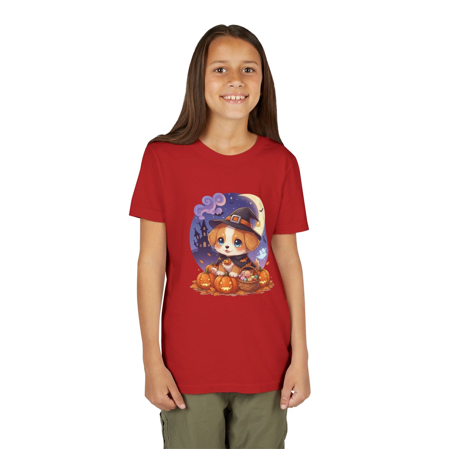 Halloween cute puppy anime style 5 Youth Tee, Short Sleeve T-Shirt, Kids Halloween Apparel, Cute Dog Tee, Fall Outfit for Children