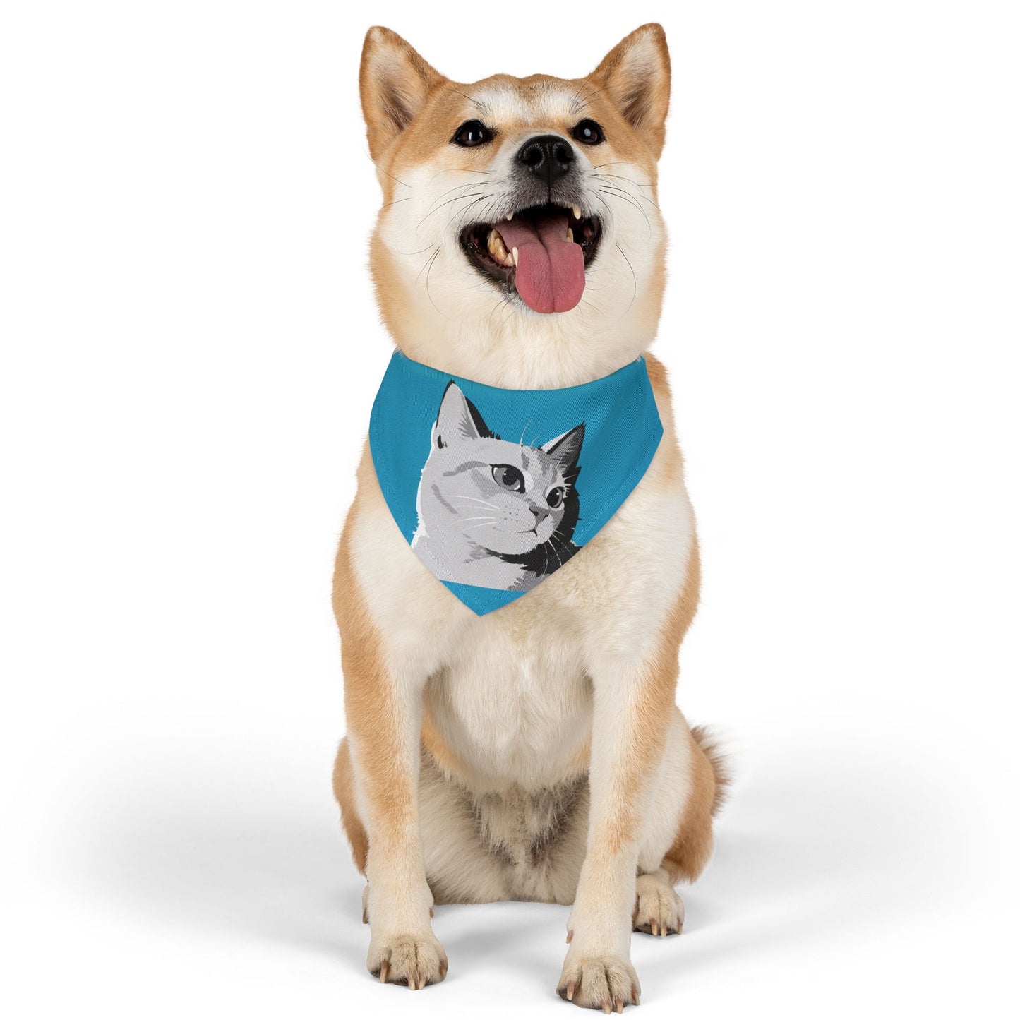 Turquoise Cat head Bandana Collar for Cats and Dogs, Cute Pet Accessory, Cat Fashion, Cat Gift, Playful Pet Gear