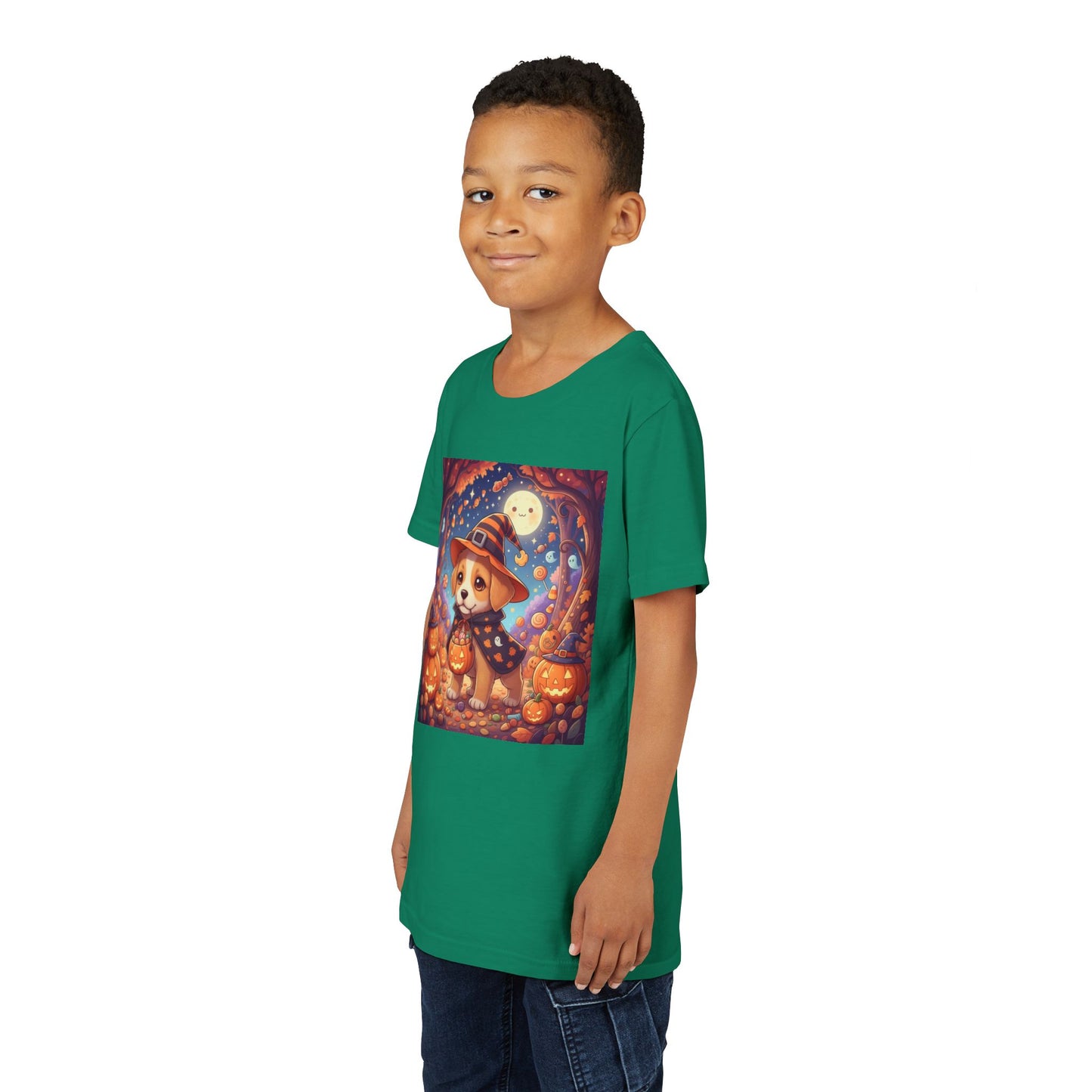 Halloween cute puppy anime style 1 Youth Tee, Short Sleeve T-Shirt, Kids Halloween Apparel, Cute Dog Tee, Fall Outfit for Children